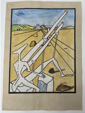 Salvador Dali mixed media painting signed and stamped